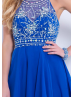 Beaded Halter Royal Blue Chiffon Sexy Homecoming Dress